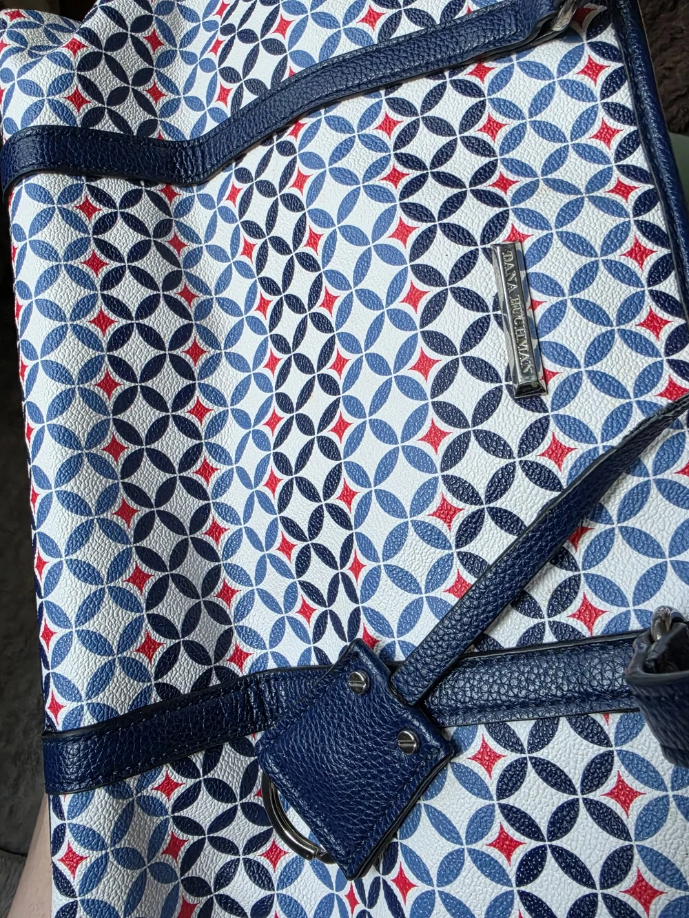 Dana Buchman Navy Geometric Canvas Tote Bag
